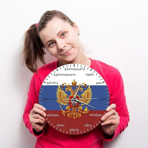 Miniatura 7 de The Geeky Days Escudo de armas de Rusia doble cabeza águila patriótico moderno reloj de pared de idioma ruso números silenciosos cuarzo reloj de