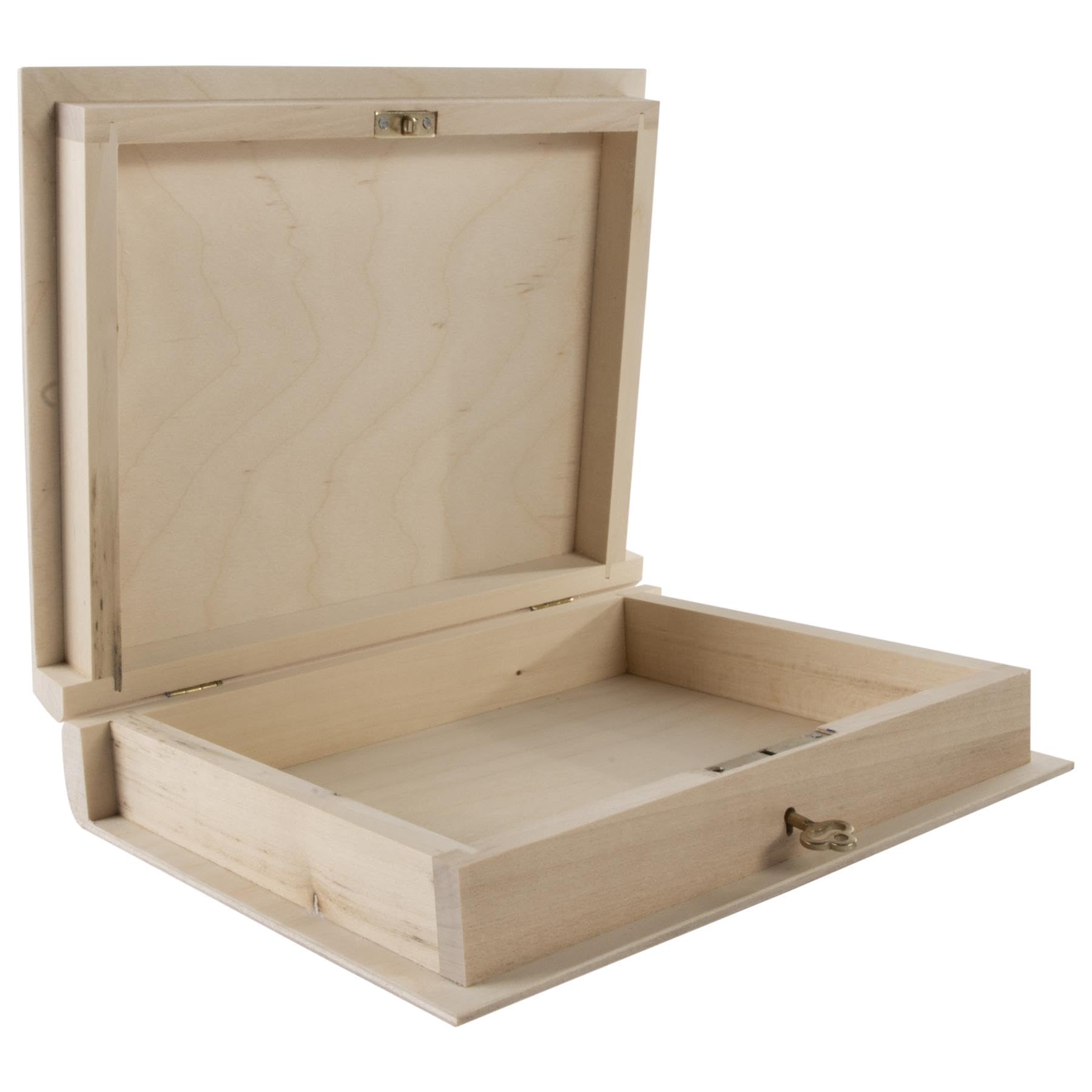WooDeeDoo Lockable Wooden Book Shaped Storage Box – Slim Keepsake Gift Case with Key Lock for Jewellery Crafts Accessories DIY Project Unfinished Decorative Wood – 21 x 17 x 4.5 cm