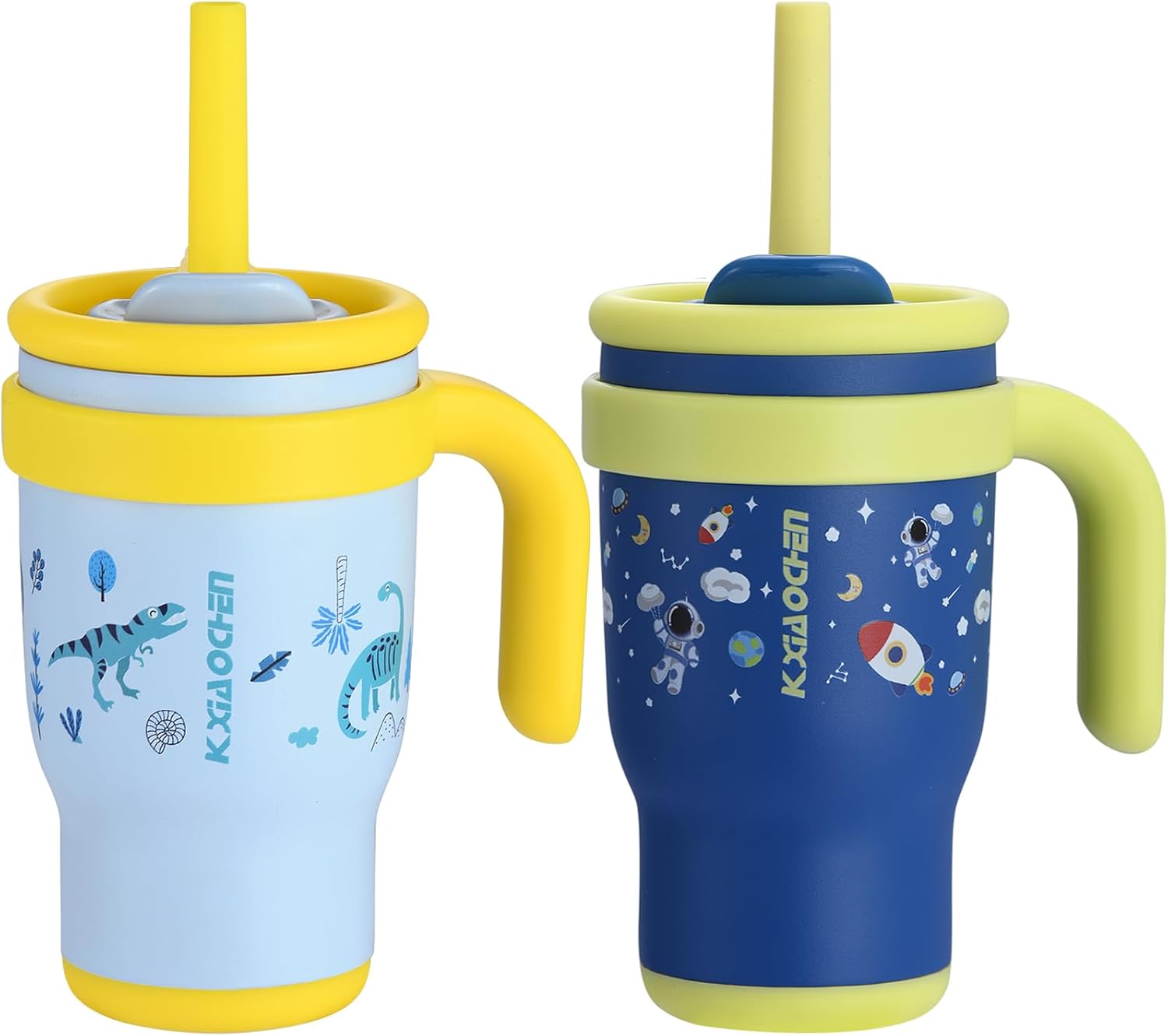 KXIAOCHEN 14 oz Kids Tumbler with Handle for Spill Proof Insulated Stainless Steel Reusable Tumbler for Toddlers, Keeps Drinks Cold up to 24 Hrs,Dinosaur+Spaceman2P KXIAOCHEN 14 oz Kids Tumbler with Handle for Spill Proof Insulated Stainless Steel Reusable Tumbler for Toddlers, Keeps Drinks Cold up to 24 Hrs,Dinosaur+Spaceman2P