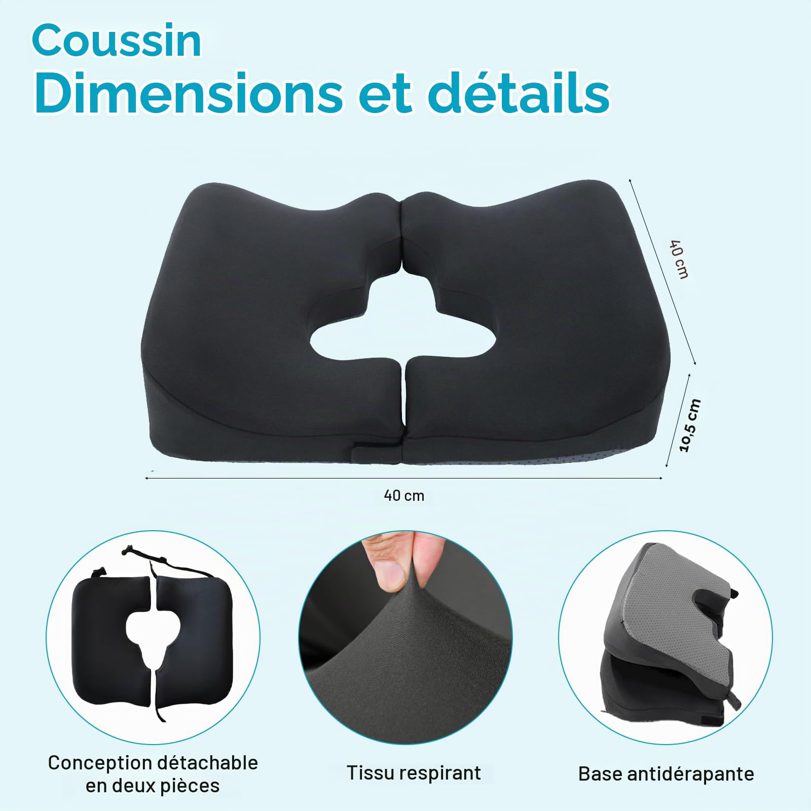 Coussin Hémorroïdes, Coussin Coccyx, Coussin en Mousse Mémoire, Coussin Donut à Ouverture Centrale, Pliant et Confortable, pour Chaise de Bureau, Siège Auto et Confort Quotidien