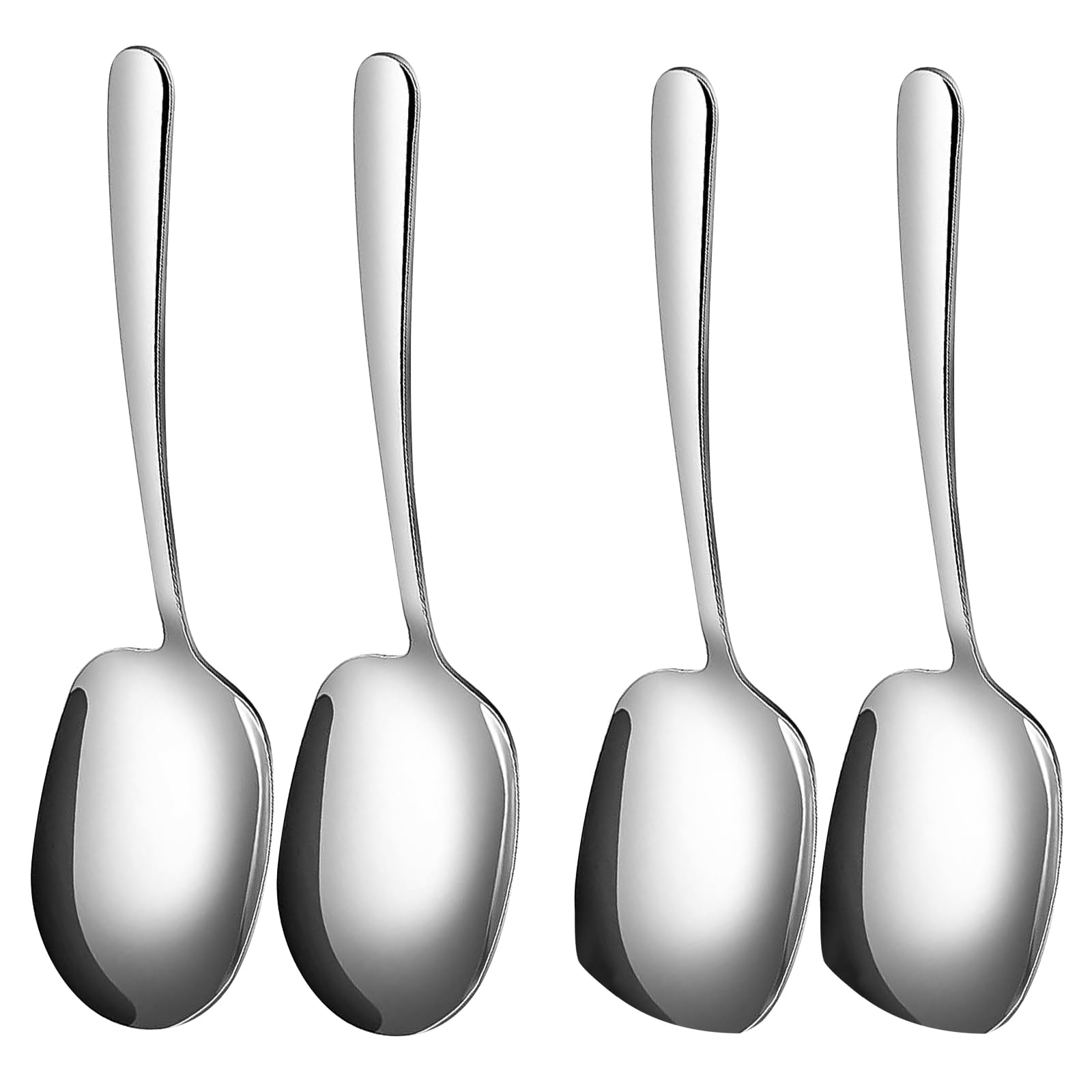 4 Cucharas para Servir, 2 Estilos, Cucharas de Lechuga, Cucharas de Postres, Cuchara de Servicio Hecha de Acero Inoxidable, para Distribución de Comidas en Banquetes, Cafeterías, Mesas de Comedor