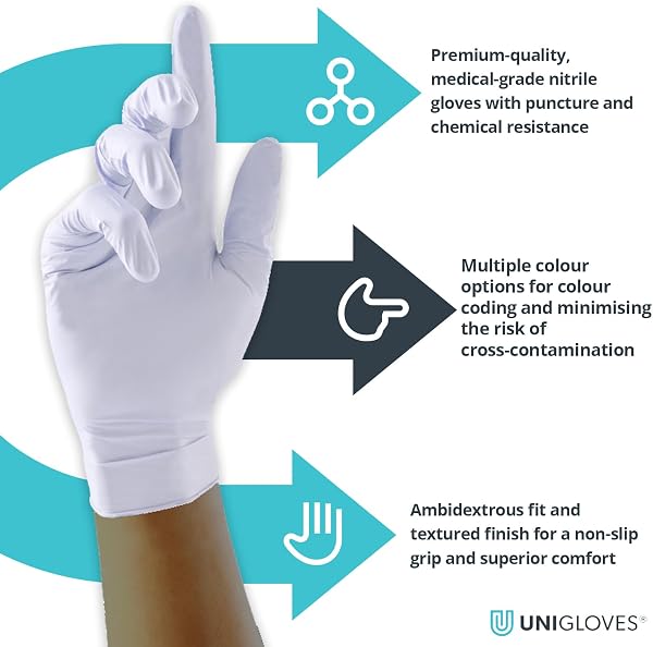 Unigloves White Pearl gants d'examen en nitrile - gants jetables polyvalents, sans poudre et sans latex - boîte de 100 gants, blanc, taille M (GP0023) - 3