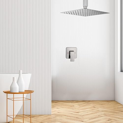 Miniatura 2 de GGStudy - Sistema de ducha de techo para baño, mezclador de lluvia de lujo, sistema de cabezal de ducha tipo lluvia, 10 pulgadas, níquel cepillado