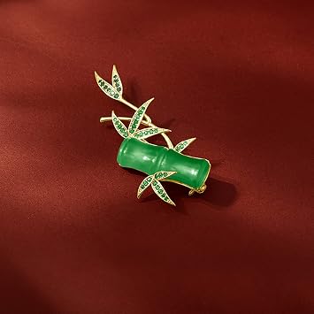 Green Bamboo Lapel, Element Jade Small Brooch Pin for Women Costume Jewelry Corsage, 1.6x1.9