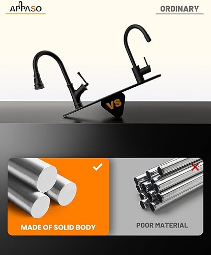 Vista 65 de APPASO Grifo de cocina con níquel cepillado extraíble, un solo mango de arco alto cuello de cisne moderno grifo de fregadero de cocina con placa