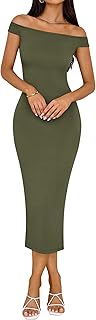 Summer Dresses for Women 2025 Midi Off The Shoulder Sleeveless Split Knit Slim Fit Cocktail Party Going Out Dress