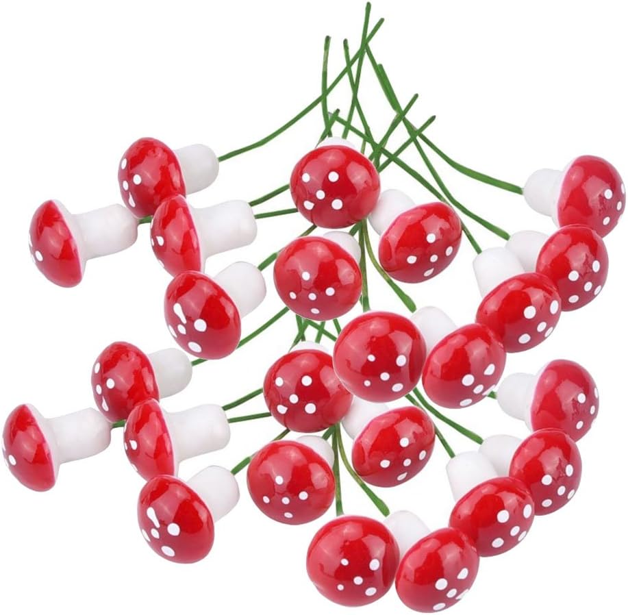 yueton Pack of 100 Mini Foam Mushroom for Garden Ornament Flower Pots Bonsai Micro Landscape Decor (Red)
