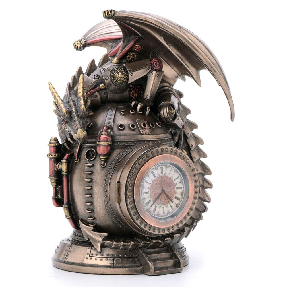 Veronese Design 17,8 cm Steampunk Mechanischer Drache auf der Zeitmaschine Bank Tresor Schmuckkästchen Uhr Antik Bronze Finish Statue