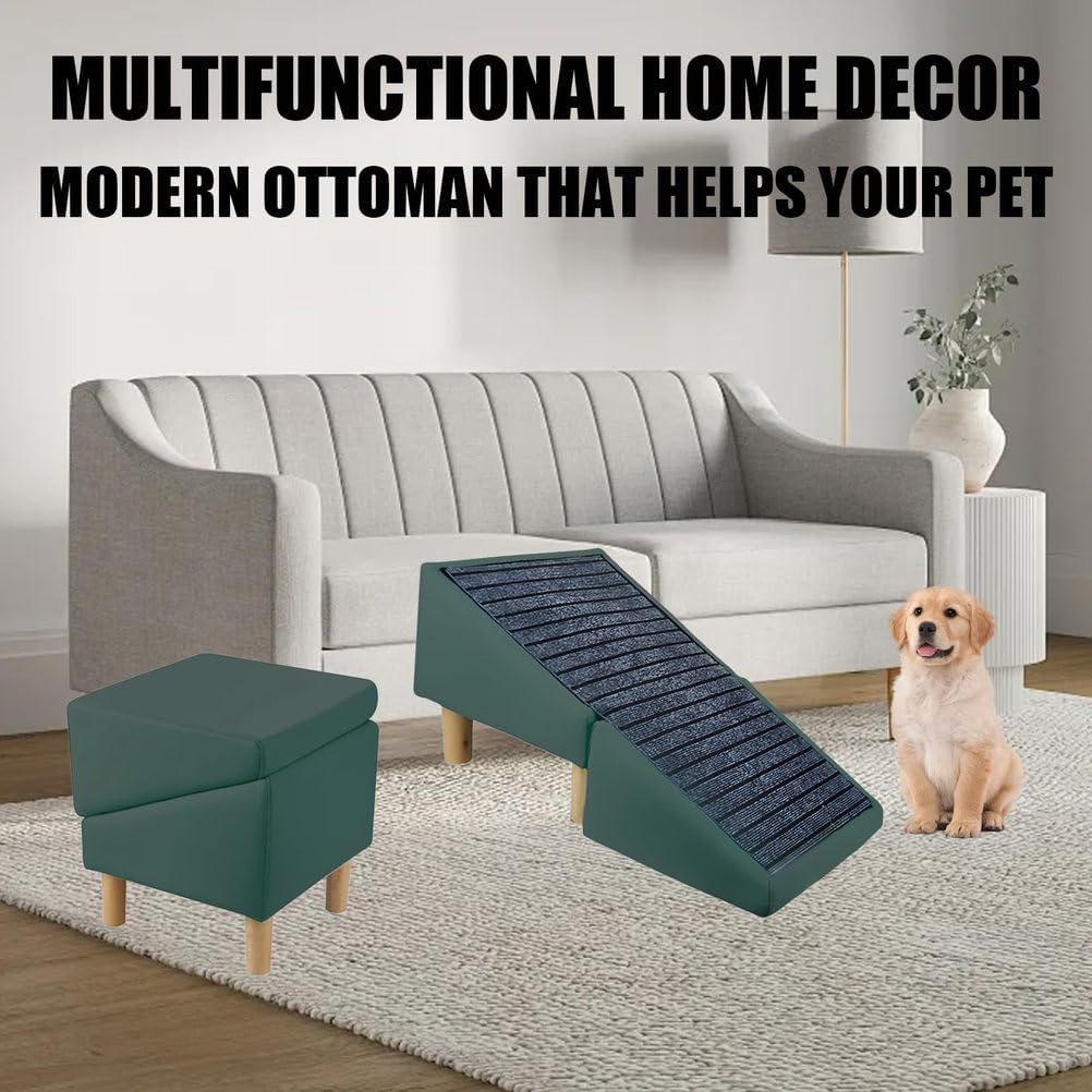 Cat Scratcher Split Ottoman Dog Ramp, 2-in-1 Convertible Wooden Home Step Stool Dog Ramp Stairs for Small Dogs and Cats,Includes A Non-Slip Mat,Portable Pet Ladder for Bed and Couch