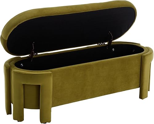Miniatura 49 de Kmax Banco de almacenamiento de 45 pulgadas, banco otomano tapizado de piel sintética para dormitorio, sala de estar, pasillo, color blanco Oval-