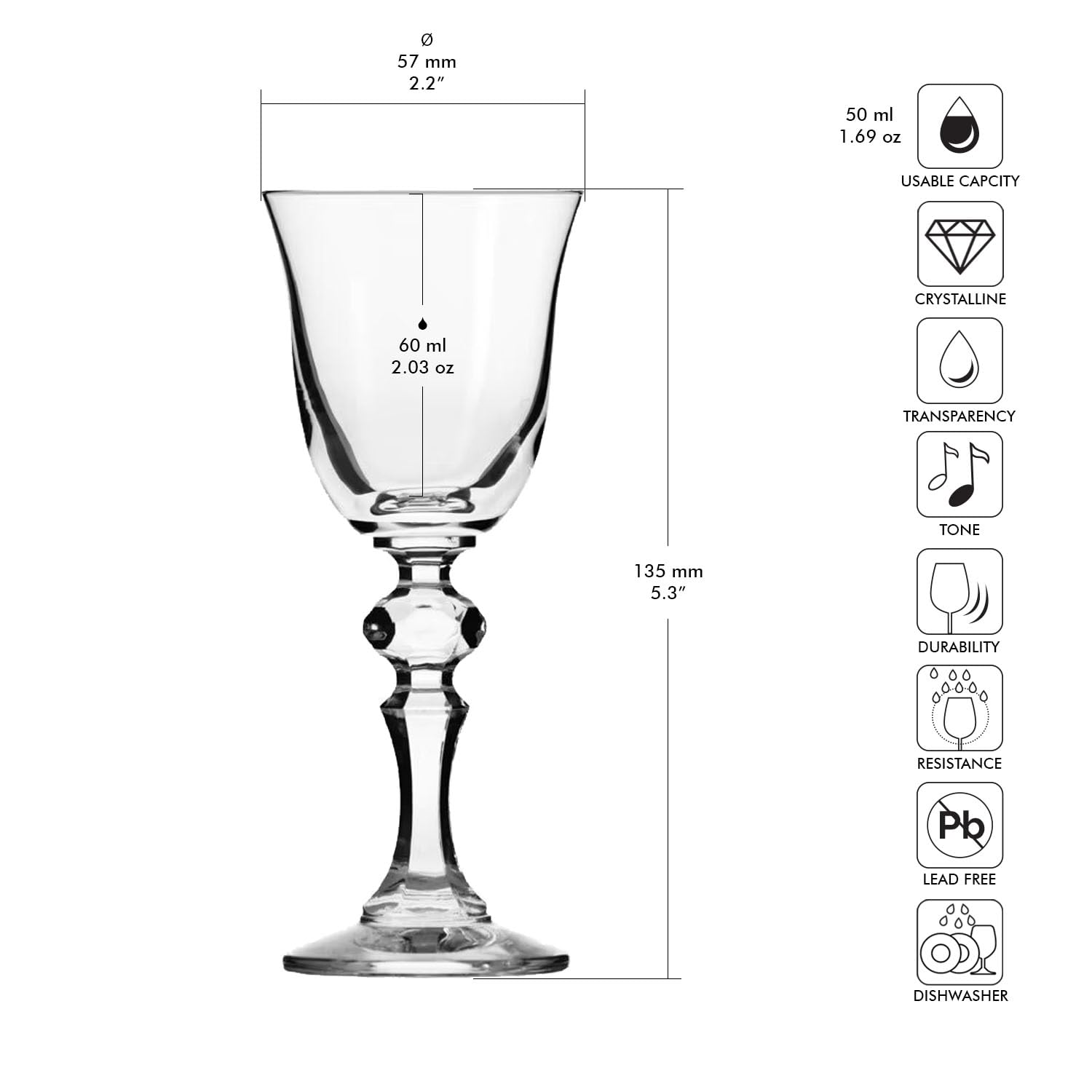 Krosno – Copas para Vodka, Shots y Licores 60 ml – Juego de 6 unidades – Colección Krista – Cristal sin Plomo – Diseño Clásico y Acabado Elegante