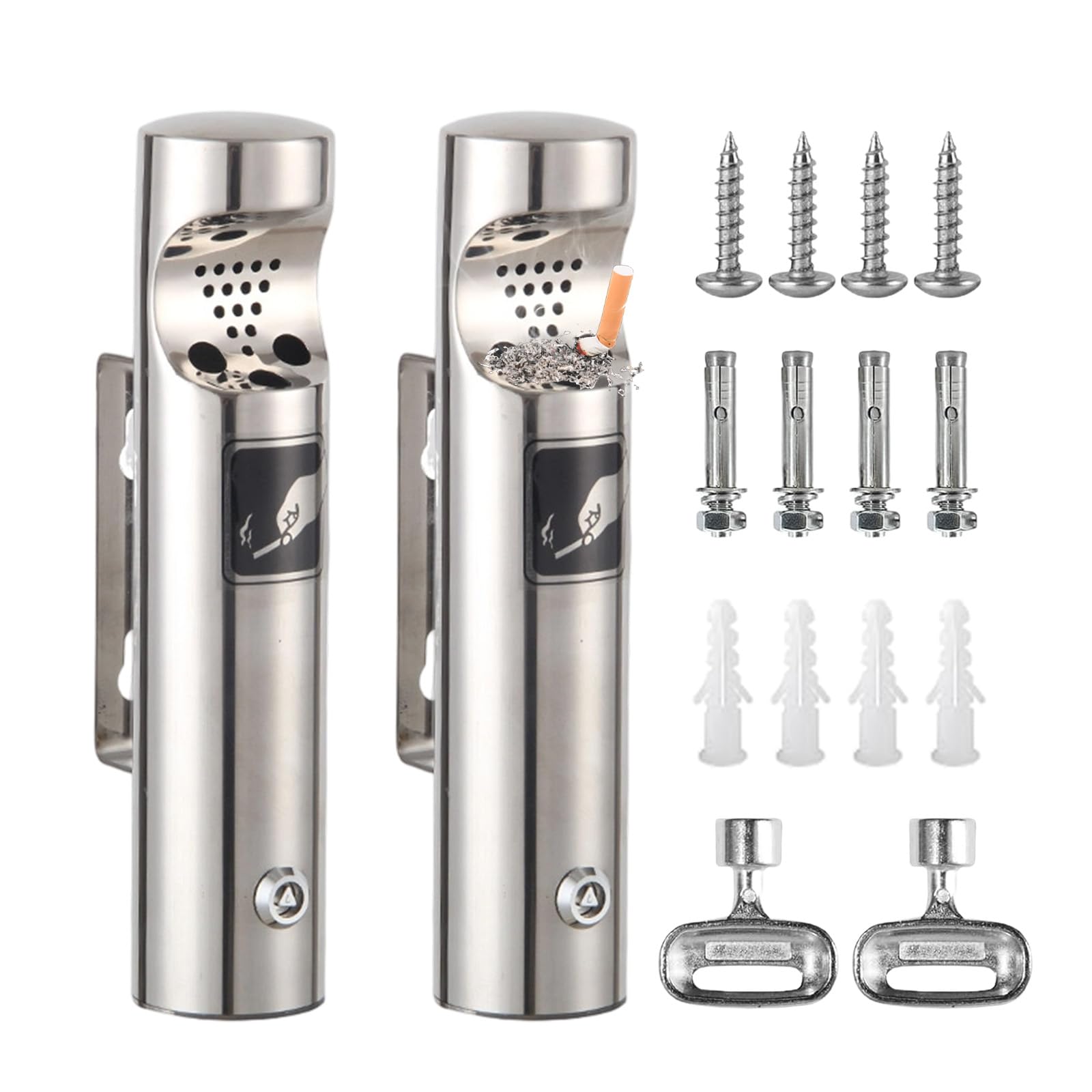 2 ceniceros de pared para exteriores de acero inoxidable, cenicero de pared público con cerradura, resistente a la intemperie, cenicero tubular montado en la pared para restaurantes, oficina, hotel