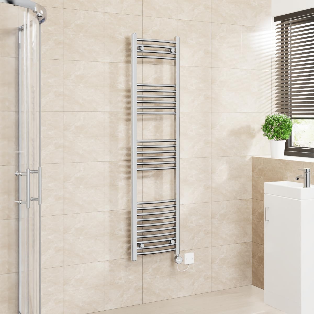 Warmehaus Touch Screen Electric Towel Rail Curved Timer Chrome 1600x400mm