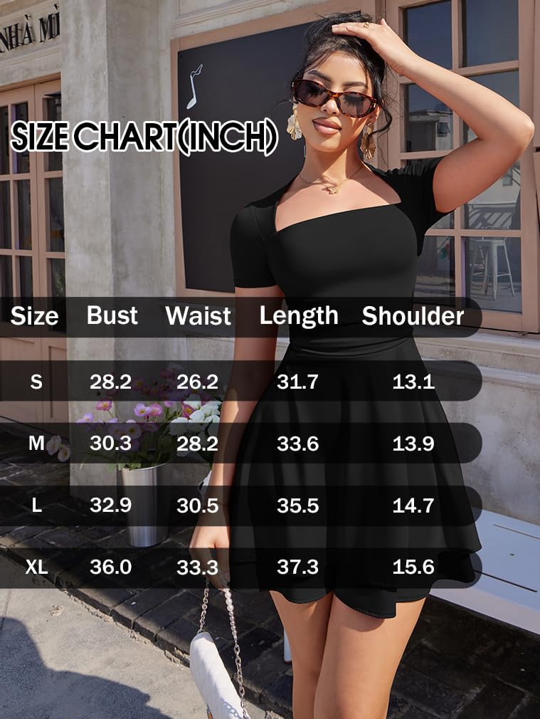 XXTAXN Women's Sexy Square Neck Short Sleeve Ruched Tiered Ruffle Hem Flowy Club Party Mini Dress - Image 4