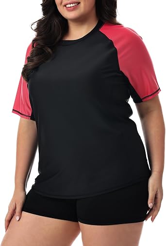 HODOSPORTS Women's Plus Size Rash Guard UPF 50+ Swim Shirt Sun Protection Swimsuit Top Short Sleeve 1X-6X