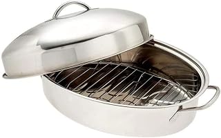 Turkey Roaster 15/17 inch Oval Chicken Roasting Pan Extra Large with Top and Rack Stainless Steel Fish Poacher, Dishwasher Safe Oven Safe, 3 Sizes(Extra large)