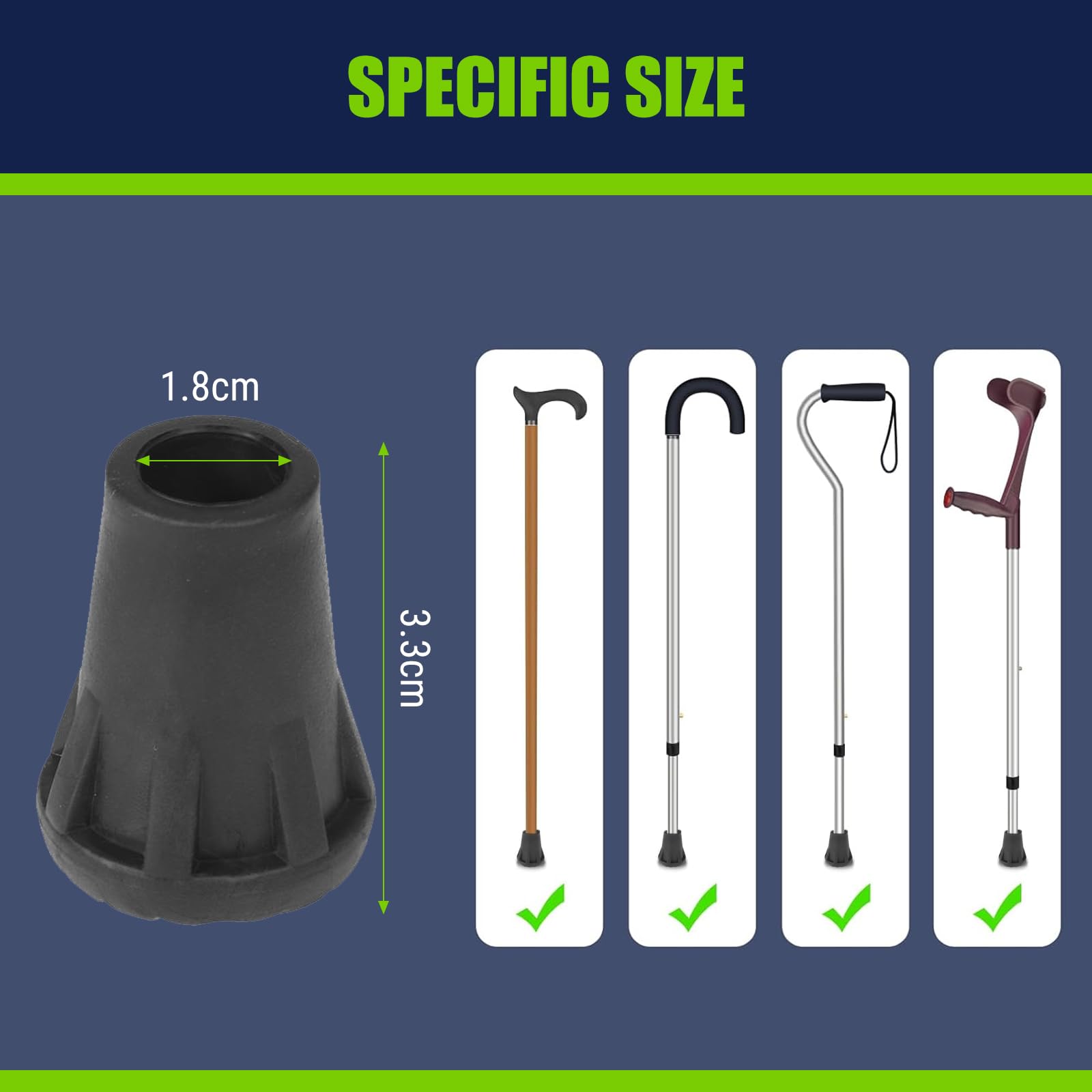 Inscool 6 Punte Di Ricambio In Gomma Per Bastoni Da Trekking E Passeggiata - Diametro Universale 1.1 Cm, Antiscivolo, Assorbimento Urti, Per Terreni Accidentati