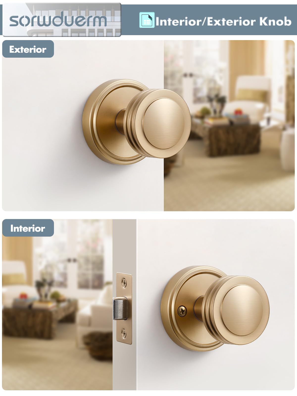 Champagne Bronze Passage Door Knobs - Durable & Easy Install -4