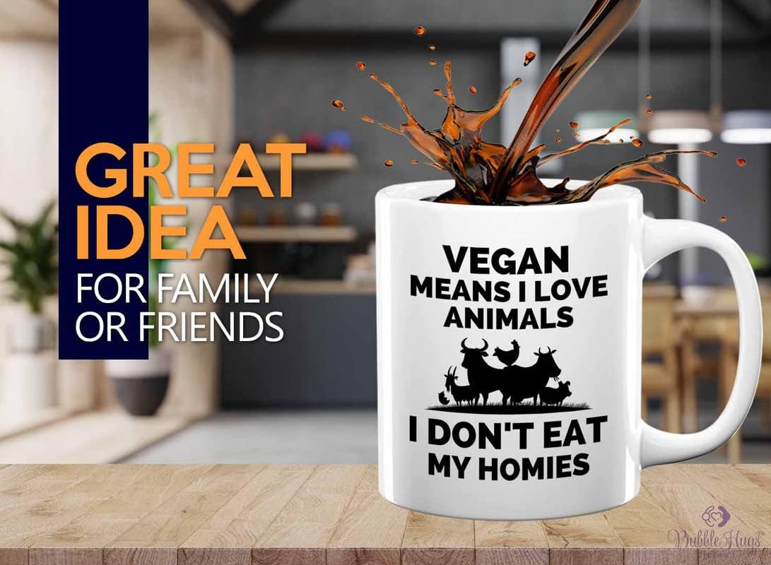 Vegan Coffee Mug 11oz White - Vegan Don't Eat Homies - Animal Lover Diet Plant Based Gym Athlete Veggie Veganism Meatless Eco Friendly
