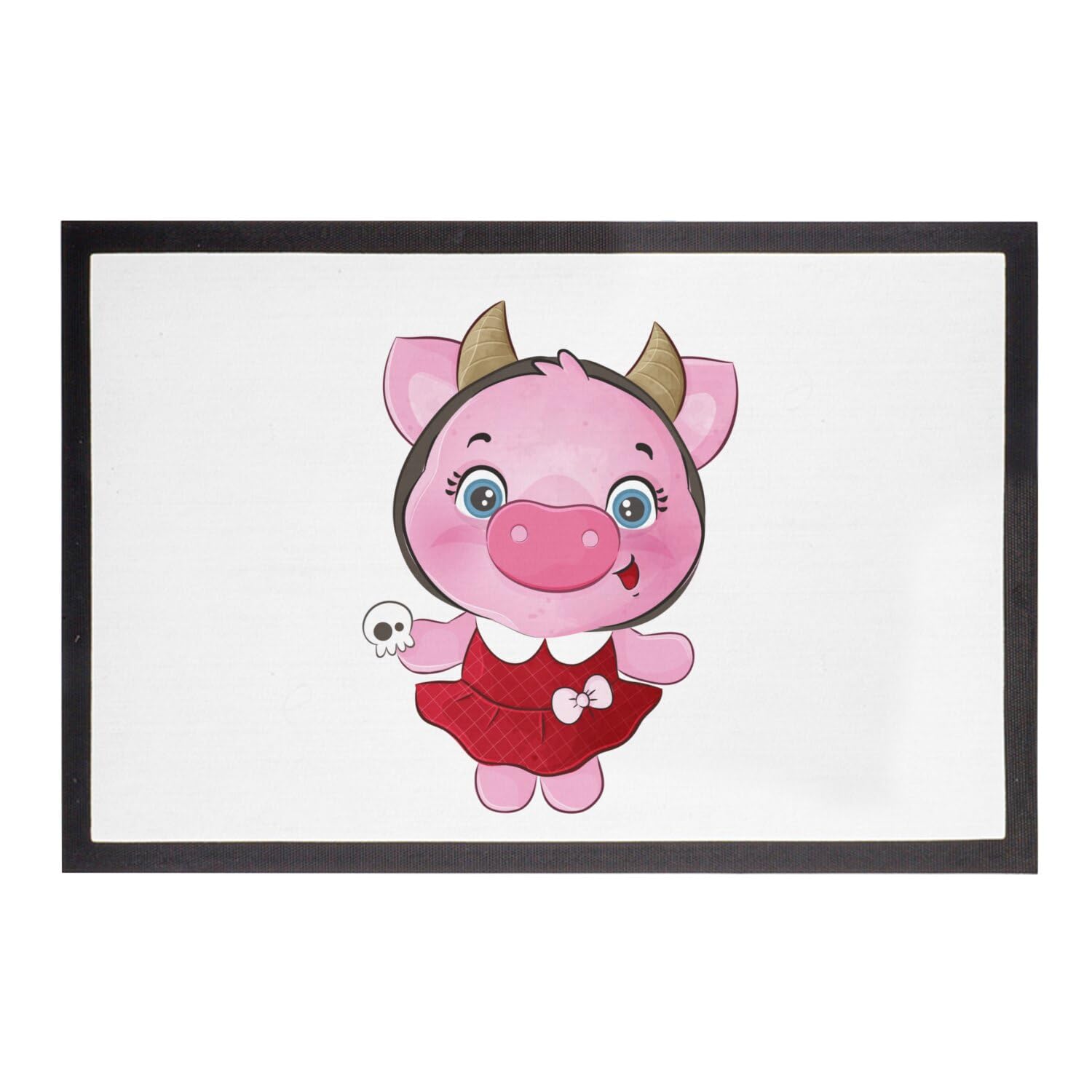 Paillasson blanc 75x50cm tapis entrée Halloween cochon diable à cornes