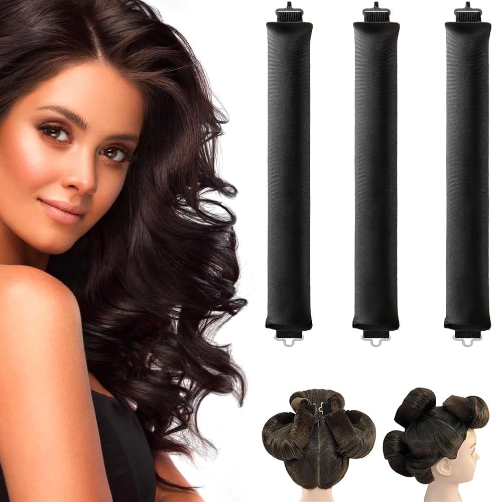 Spoken Heatless Hair Curler (3 Sets), Flexible Curling Rod with Hook, Satin Rollers for All Hair Types, No Heat Curls to Sleep for Curl Rods, Heatless Curls for Blowout Hair (Black)-picture-19
