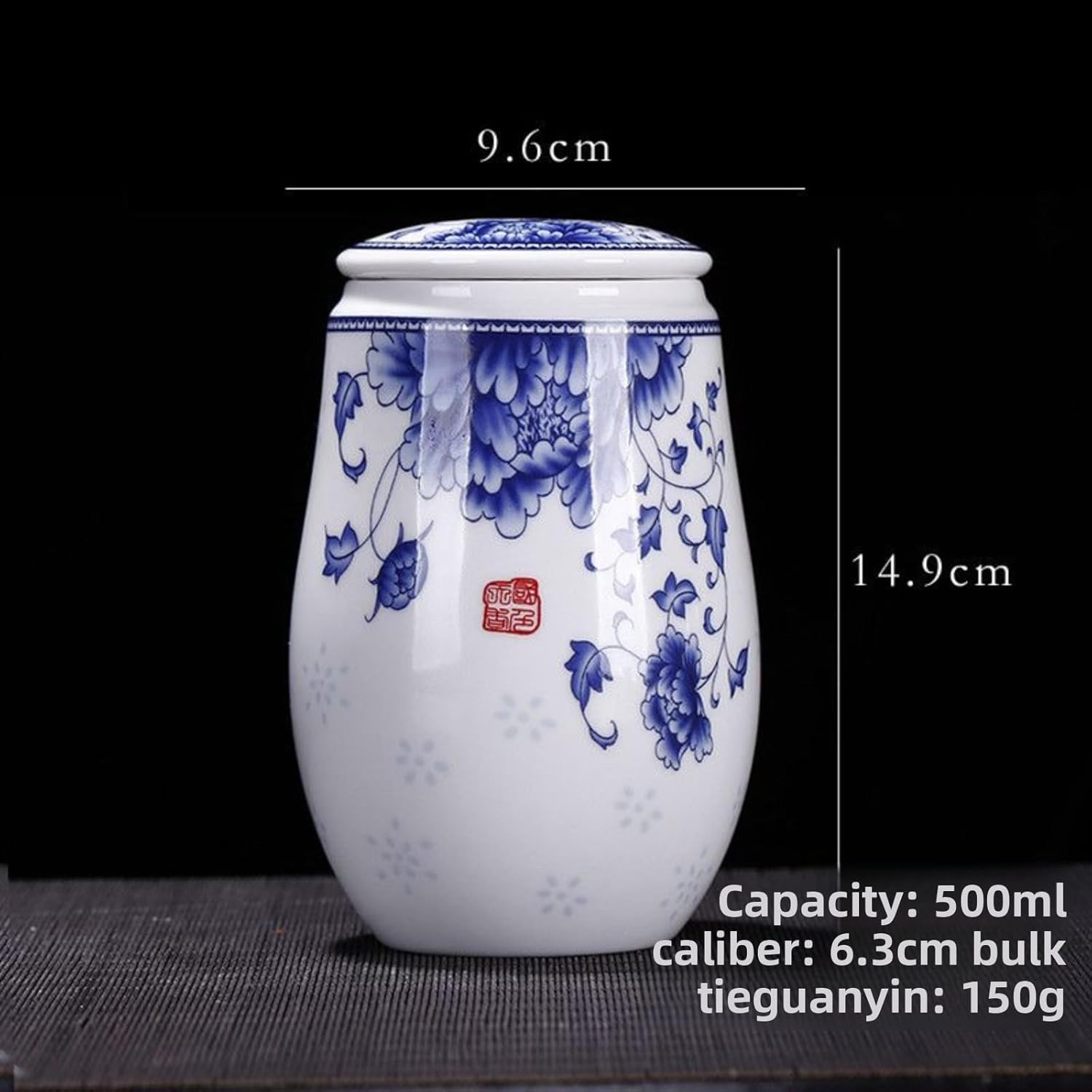 Ceramics Tea Canister, 500ml 17oz, Chinese Style Household Blue and White Porcelain Storage with Lid Sealed Jar