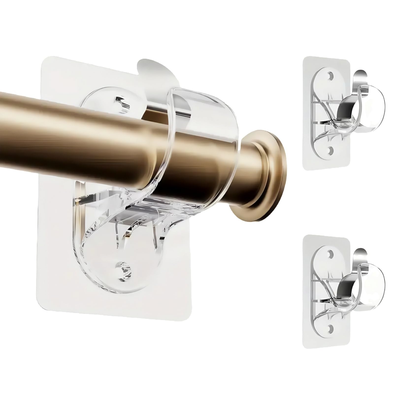 2PCS Curtain Rod Brackets,Adhesive Curtain Rod Holder,No Drill Curtain Pole Brackets,Easy Install Strong Hold,Universal Adhesive Hooks for Walls, Doors & Windows,Multifunctional Curtain Holders Wall