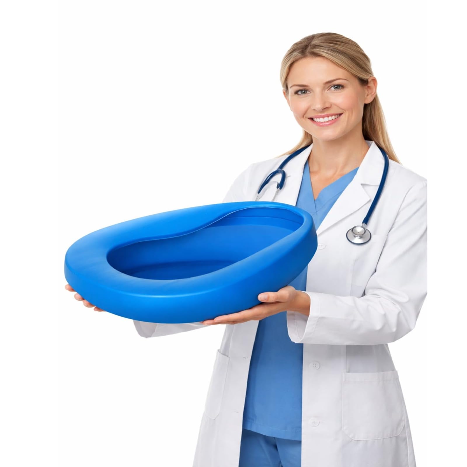 NONSTOP Premium Bedpan for Elderly Men & Women | Durable & Heavy Duty PP Material | Nonstick Surface & Easy to Clean | For Hospital, Home Bedridden Adult Patient - Light Blue (1000ML)