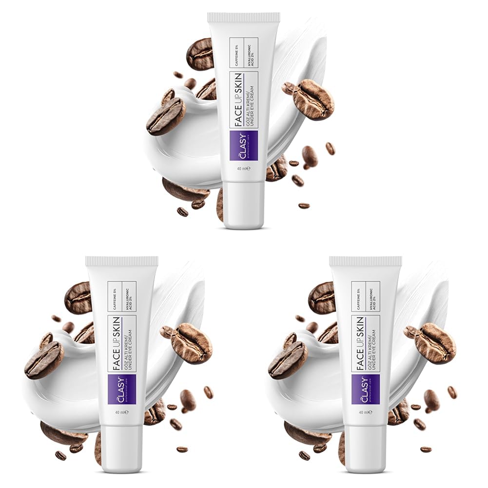 Clasy Care Göz Altı Kremi – Morluk ve Şişlik Karşıtı –%5 Kafein +%2 Hyalüronik Asit – Kırışıklık, Torba ve İnce Çizgiler için Aydınlatıcı Göz Kremi – Kore Esintili Göz Çevresi Kremi, 40 ml (3 paketi)