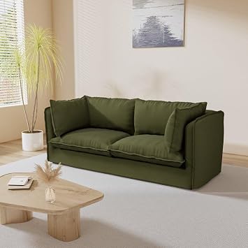 80 Inch Comfy Sofa Couch for Living Room with 2 Cushions & 2 Armrest Pillows, Modern 3 Seater Sofa with Sturdy Wooden Legs, Couches for Home Office Bedroom Apartment Lounge, Large, Olive Green