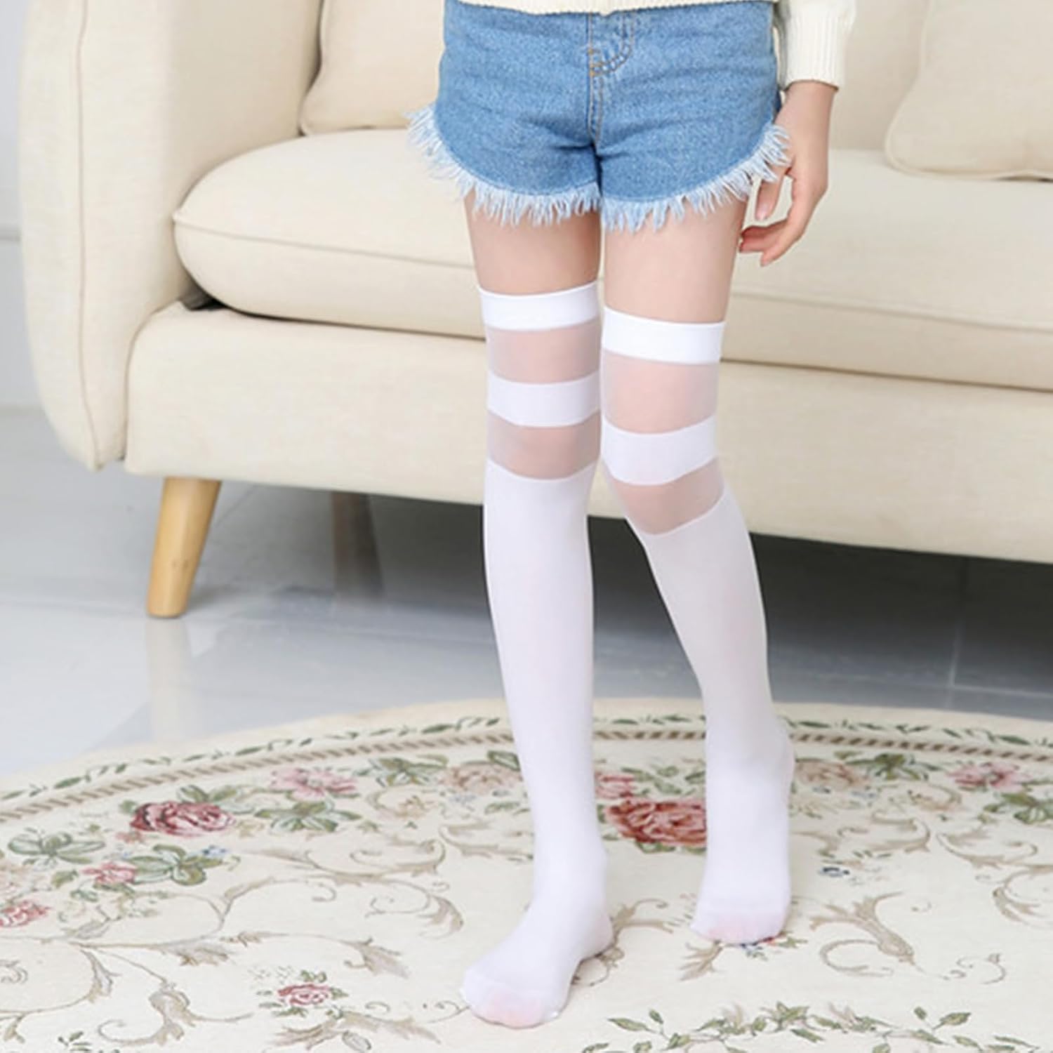 Girls Over The Knee Socks Spring Thin Breathable Velvety Stretchy Long Socks For Daily Wear Outdoor Activity