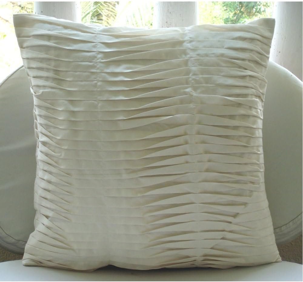 The HomeCentric Pillow Covers, Decorative Ivory Handmade Pillowcases 16x16 inch (40x40 cm) Silk Throw Pillows for Couch, Solid Color, Pintucks, Textured, Striped, Modern Pillow Covers - Ivory Beauty