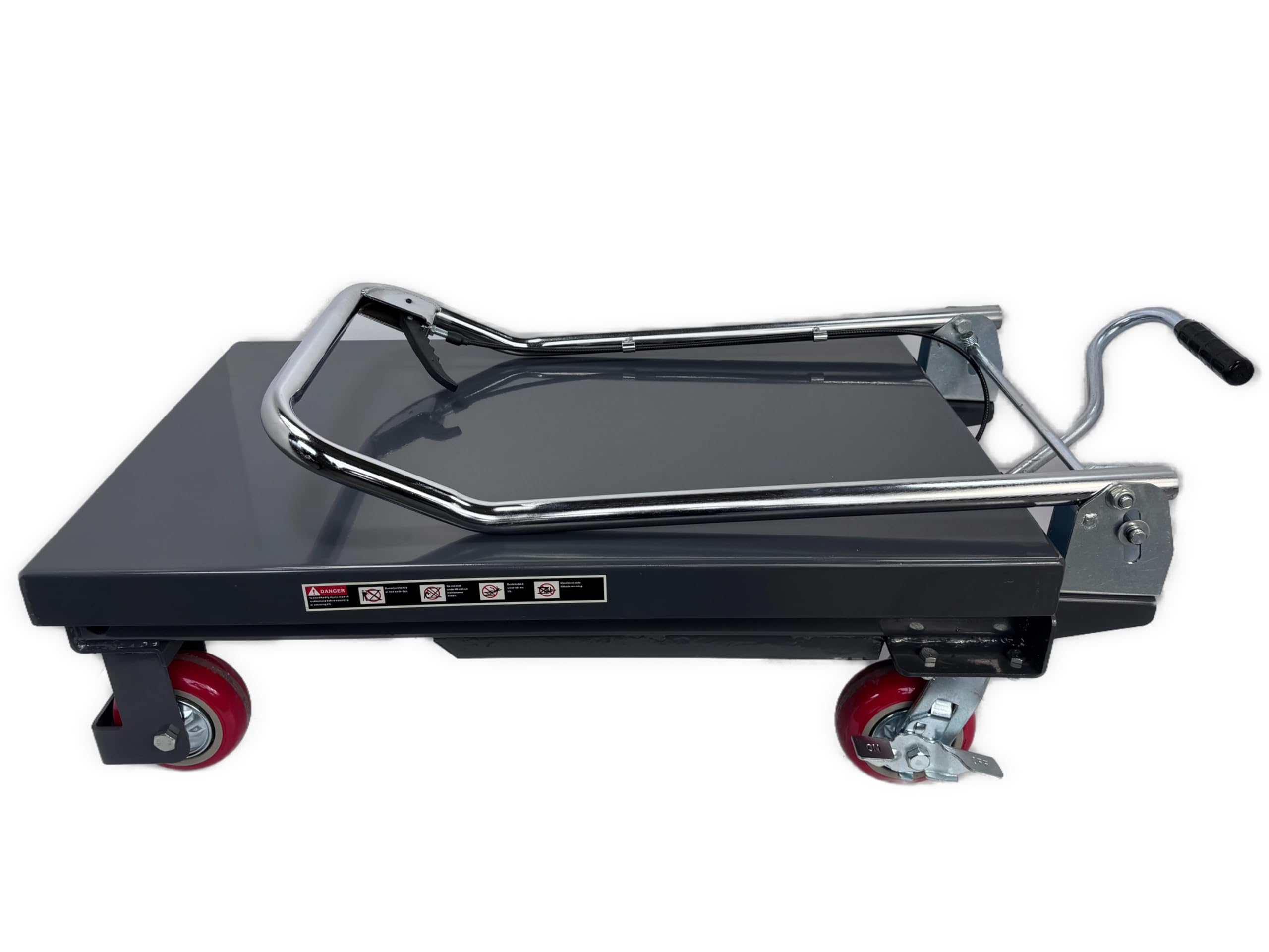 Elevador hidráulico de 300 kg (acero, ruedas robustas y silenciosas, mesa de 815 x 500 mm, altura de elevación 280 – 900 mm, freno, pedal de elevación, mango, 300 kg