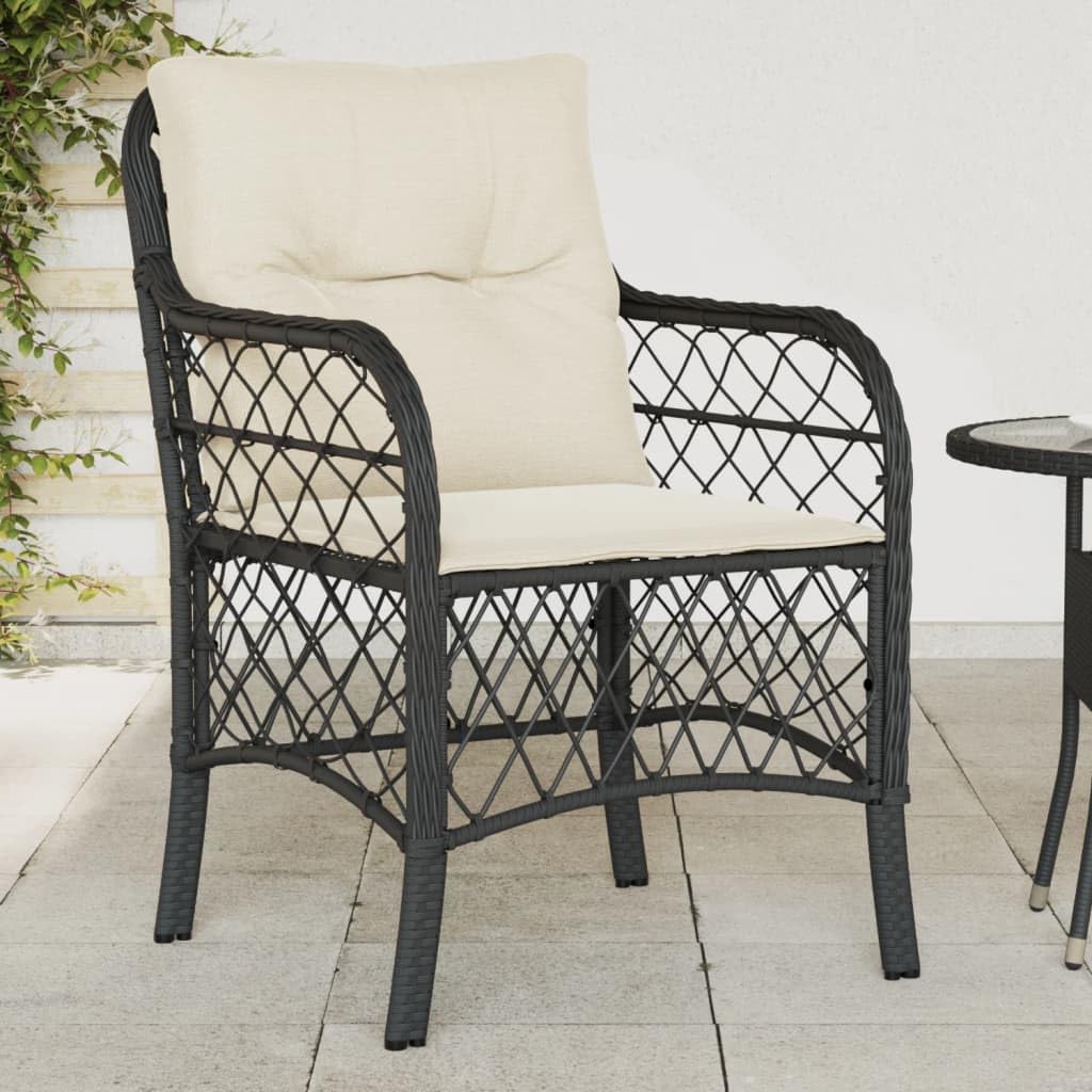 Chaises de jardin en polyrotin noir sans rouille avec coussins lavables