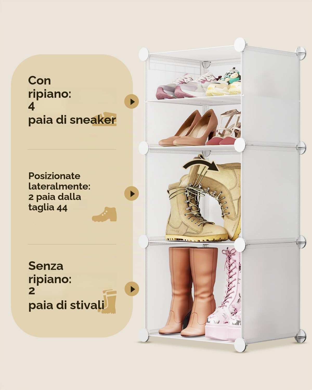 Sekey Scarpiera Modulare 6 Scomparti in PP - Auto-Montaggio con Martello - Armadio Scarpe Famiglia (84x31x92cm) - Bianco, Capienza 24 Paia