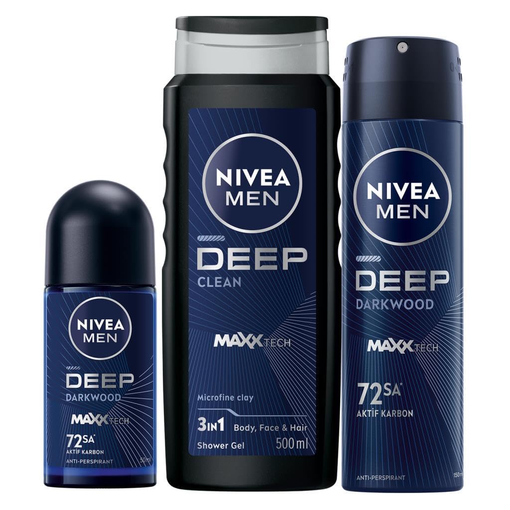 Nivea Men Deep Dimension Duş Jeli 500 ml + Sprey Deodorant 150 ml + Roll-On Deodorant 50 ml
