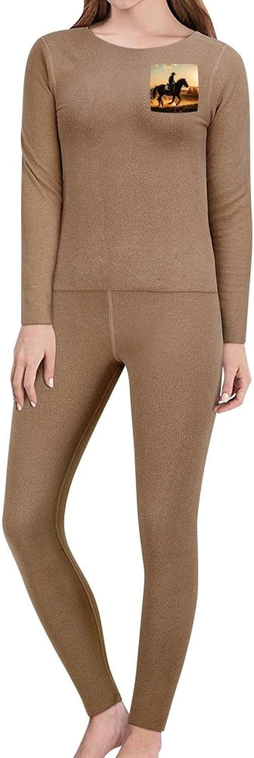 Cowboys Riding Horses Thermal Underwear Set for Women Long Johns Women Base Layer Top Bottom for Cold Weather
