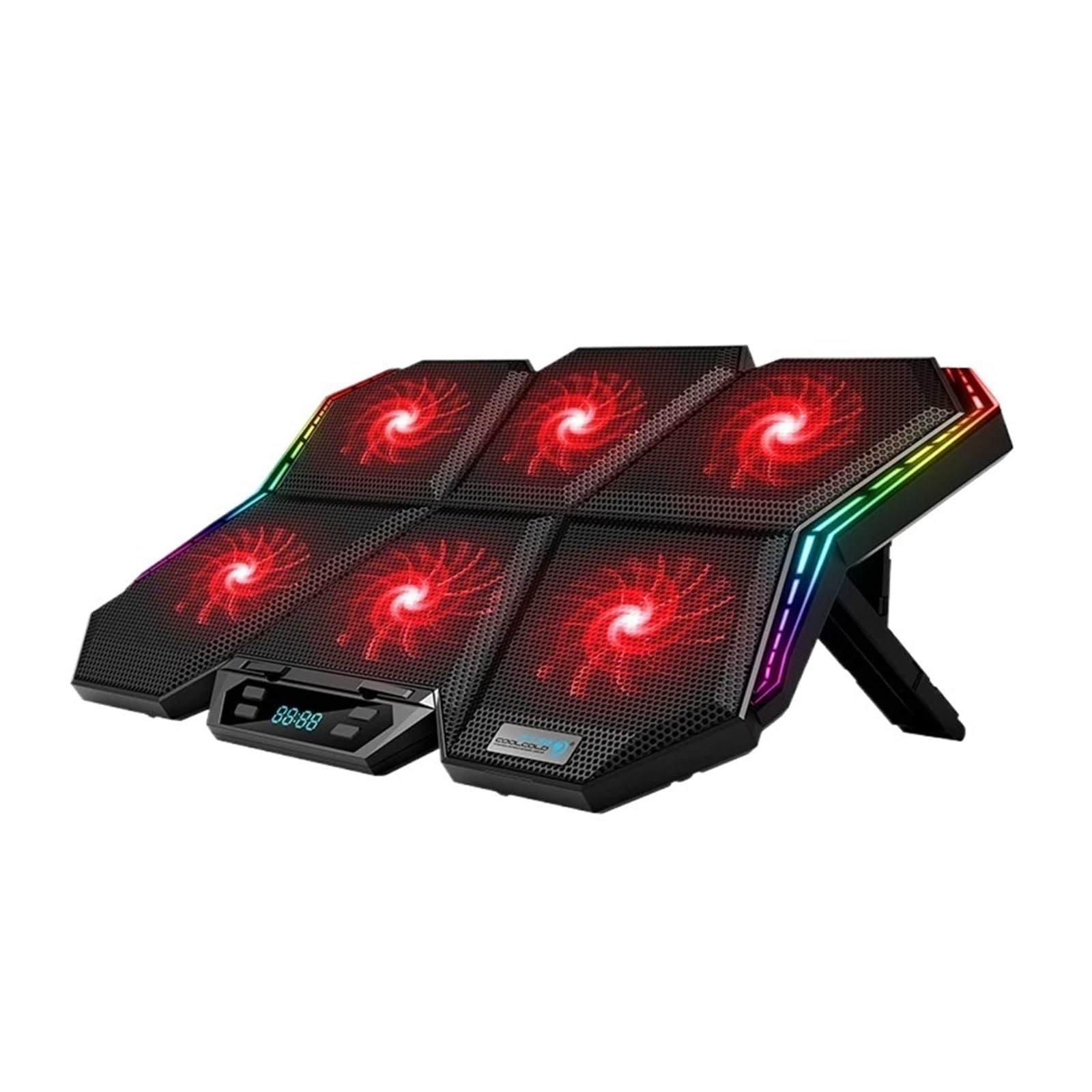 Enfriador de portátil RGB con Pantalla LED de 12 a 17 Pulgadas, Almohadilla de enfriamiento for portátil, Soporte con Seis Ventiladores y 2 Puertos U(RGB-Red)