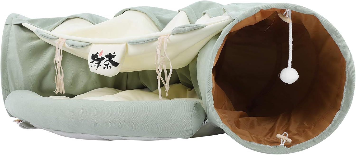 Cat Tunnel, Cat Bed Tube Playground Toys Foldable Detachable Cat Pet Tunnel with Cushion Toy Tunnel for Indoor Kitten Bed for Small Medium Large Kitten, Cat, Puppy, Ferret