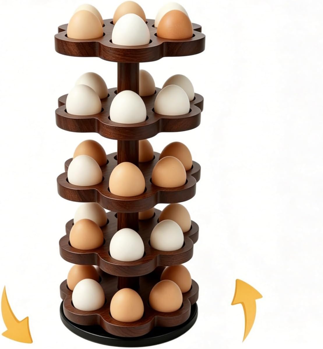 360° Rotating Wooden Egg Holder for 30 Eggs (Brown)