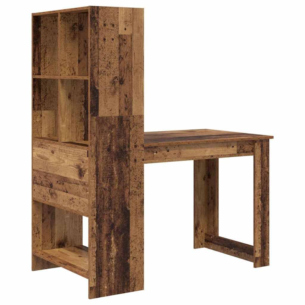 Scrivania con scaffale, in legno anticato, 122 x 67 x 145 cm, per ufficio, gaming, postazione di lavoro, casa, ergonomica, salvaspazio