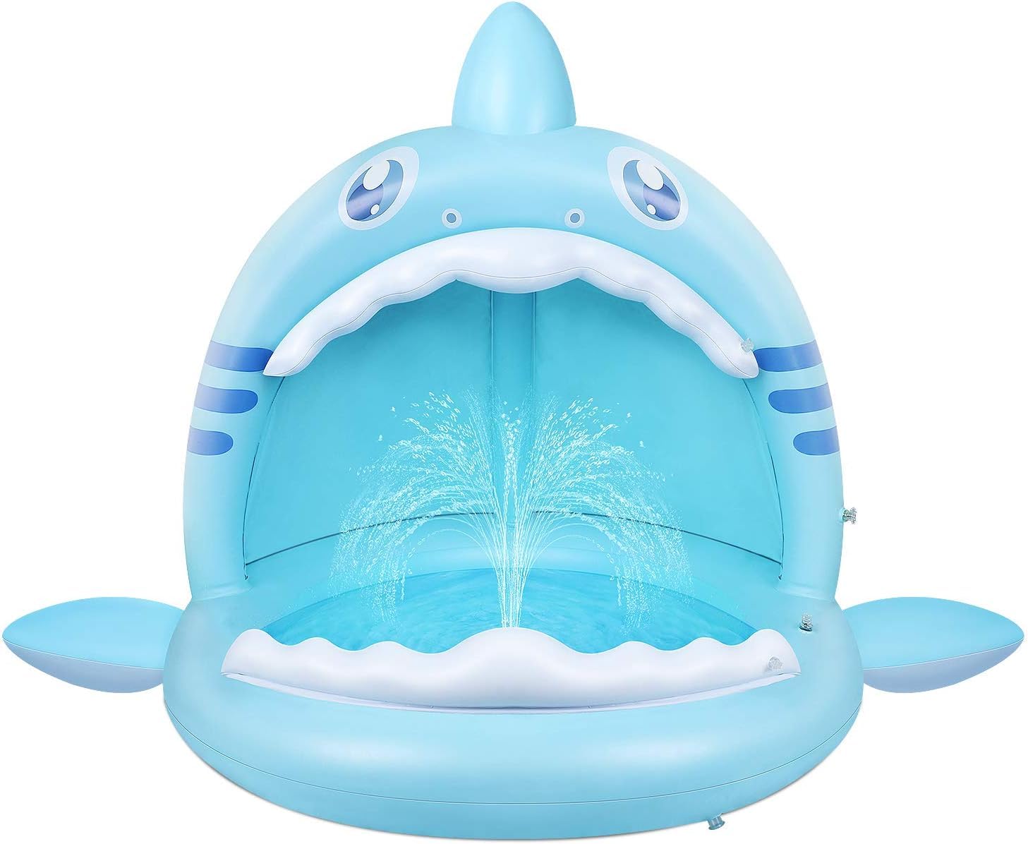 Piscine pour Bébé, Pataugeoire Gonflable Requin pour Jeunes Enfants avec Jet d'eau et Auvent, Aire de Jeux pour Intérieur Extérieur Tente Piscine Pliable Bebe