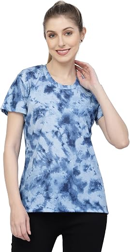 UZARUS Women's Regular Fit Printed Half Sleeves Round Neck Gym Sports T-Shirt