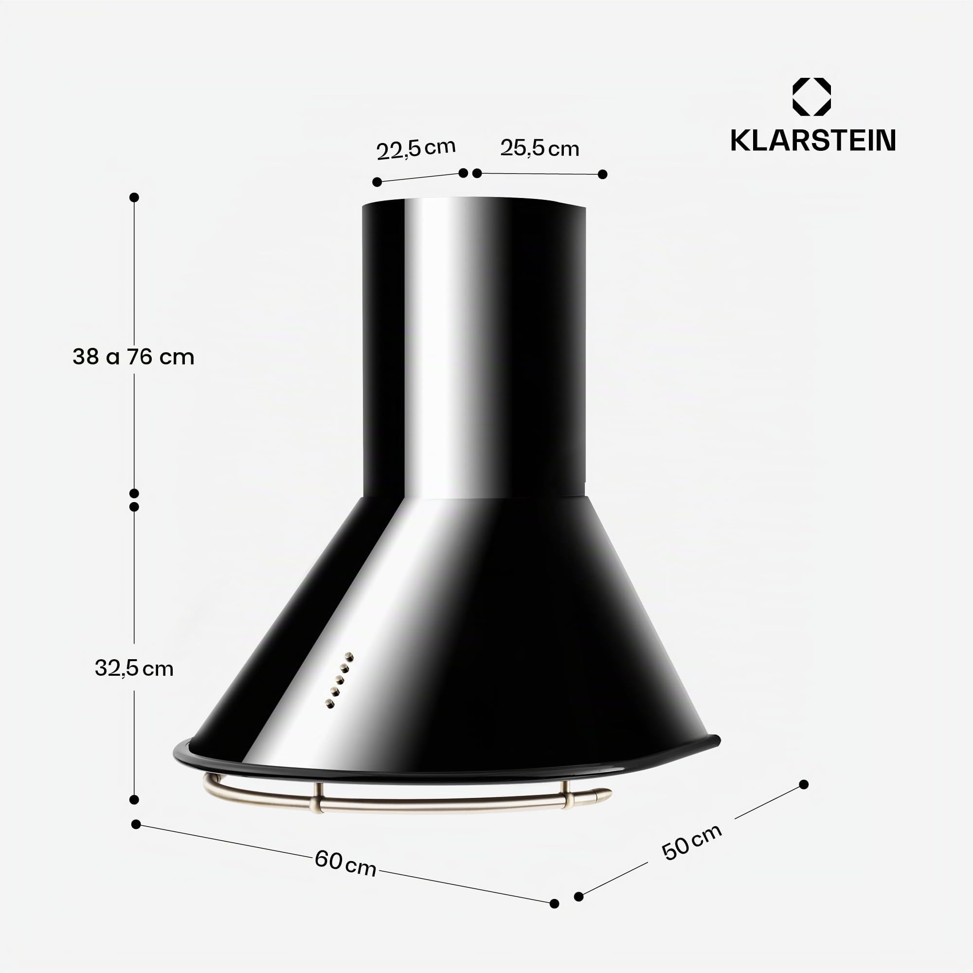 Klarstein Lumio Neo Campana extractora retro (60cm, 610 m³/h, clase A, acero inoxidable, 3 niveles de potencia, atractivo diseño, filtro grasa apto para lavavajillas) - negro
