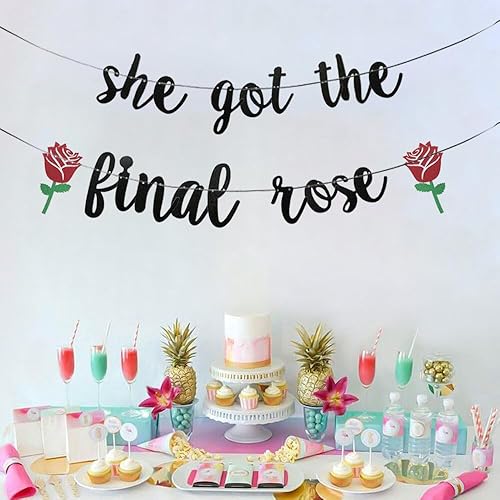 Miniatura 3 de JENSENLIN She Got The Final Rose Banner, despedida de soltera con purpurina dorada con temática de rosa, despedida de soltera, compromiso,