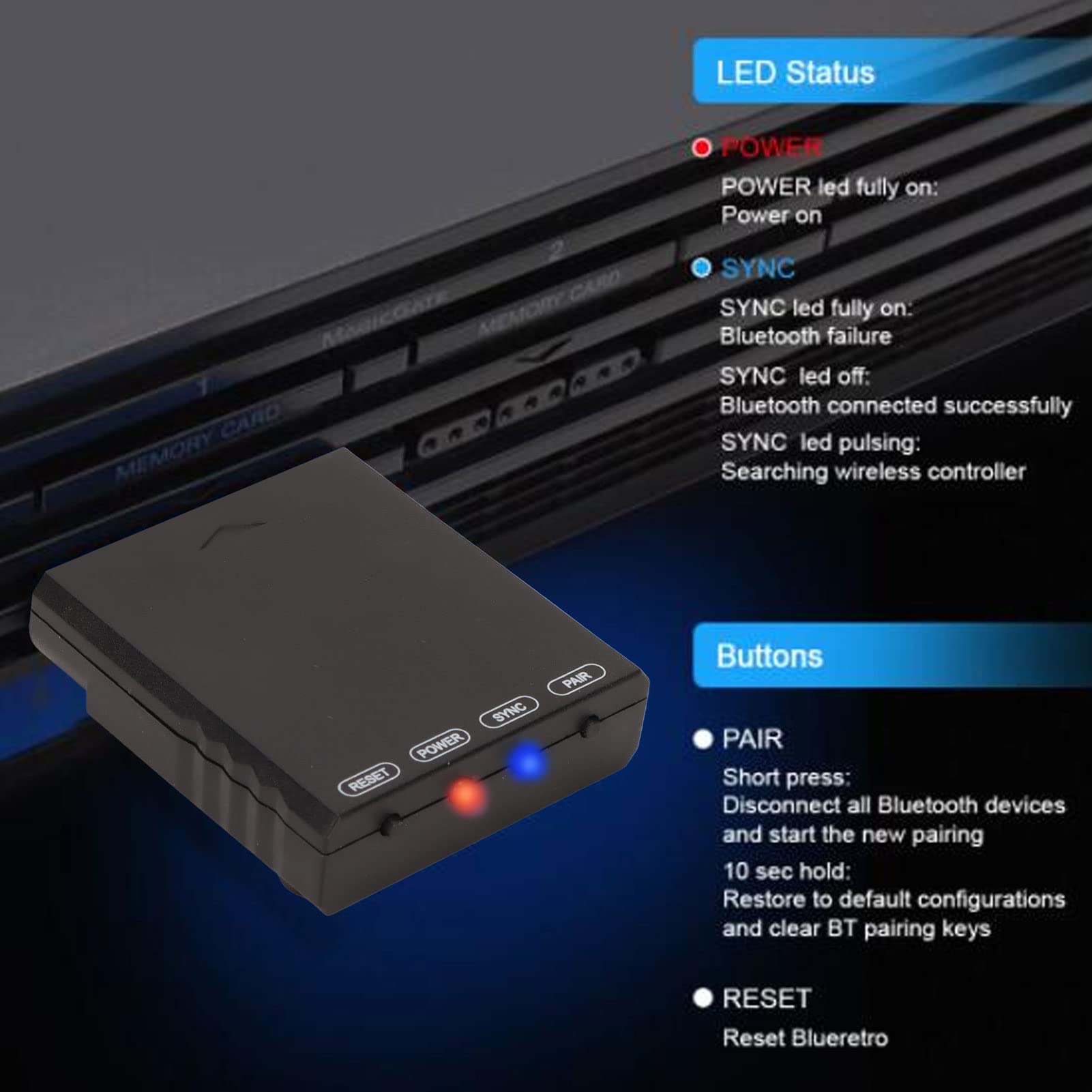 Blueretro Adattatore Controller Wireless Bluetooth Multigiocatore con Stato LED Convertitore Console retrò per PS1 PS3 PS5 Switch