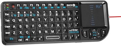Rii Mini Wireless Keyboard with Touchpad＆QWERTY Keyboard,Support Bluetooth ＆2.4G Connection,Built-in Laser Pointer, Backlit Portable Keyboard Wireless with Remote Control, X1-BT Black.