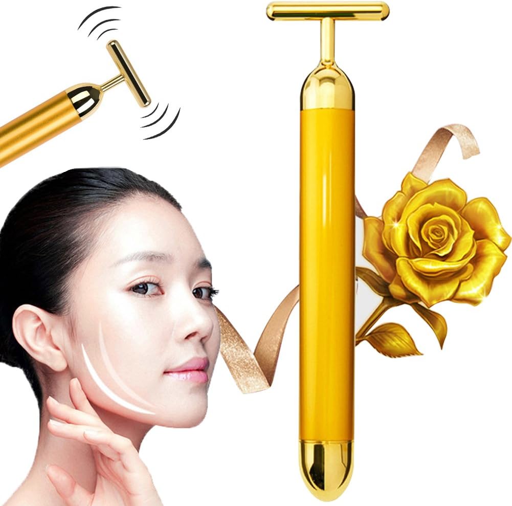 Beauty Bar for Golden Pulse Facial Massage, Thin Face, Facial Massager, Anti-Wrinkle Anti-Aging, Make You Look Younger, Valentine's Day Gift for Woman Girl (T Bar, Gold)