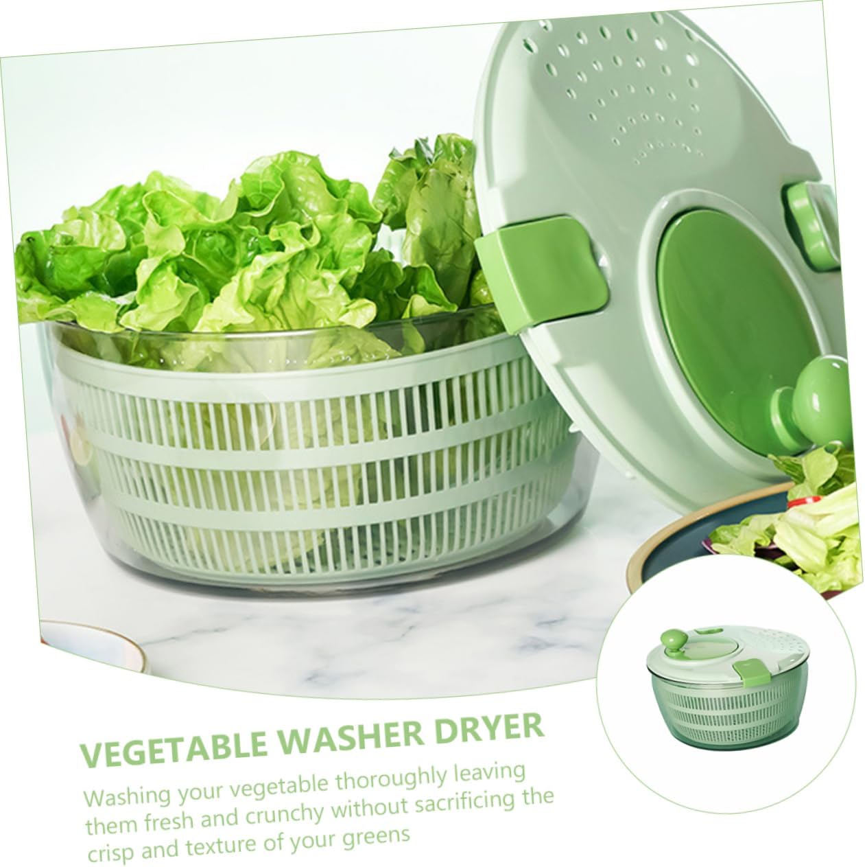 LIFKOME Rotary Handle Salad Washer Vegetable Dryer Fruit Washer Dryer Lettuce Drainer Strainer for Fruits