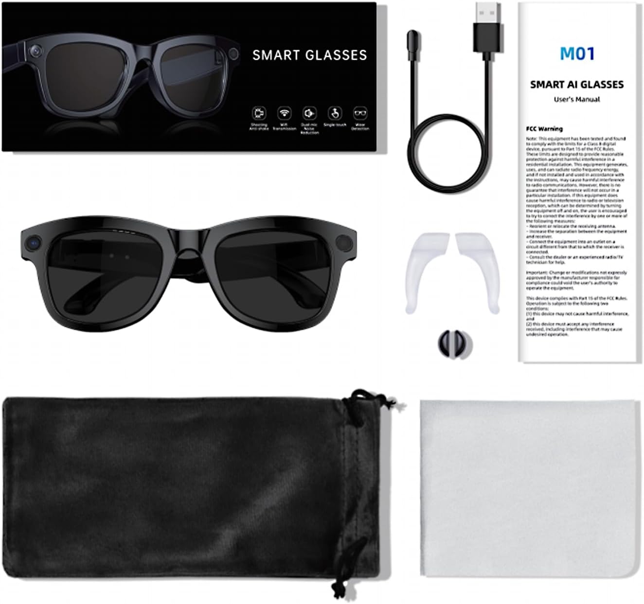 AI Smart Glasses with 800W Camera, Video Recording, Real-Time Translation, Music Control, WiFi/Bluetooth 5.3 Smart Eyewear for Meeting Records, Traveling Scenery, Life Moments